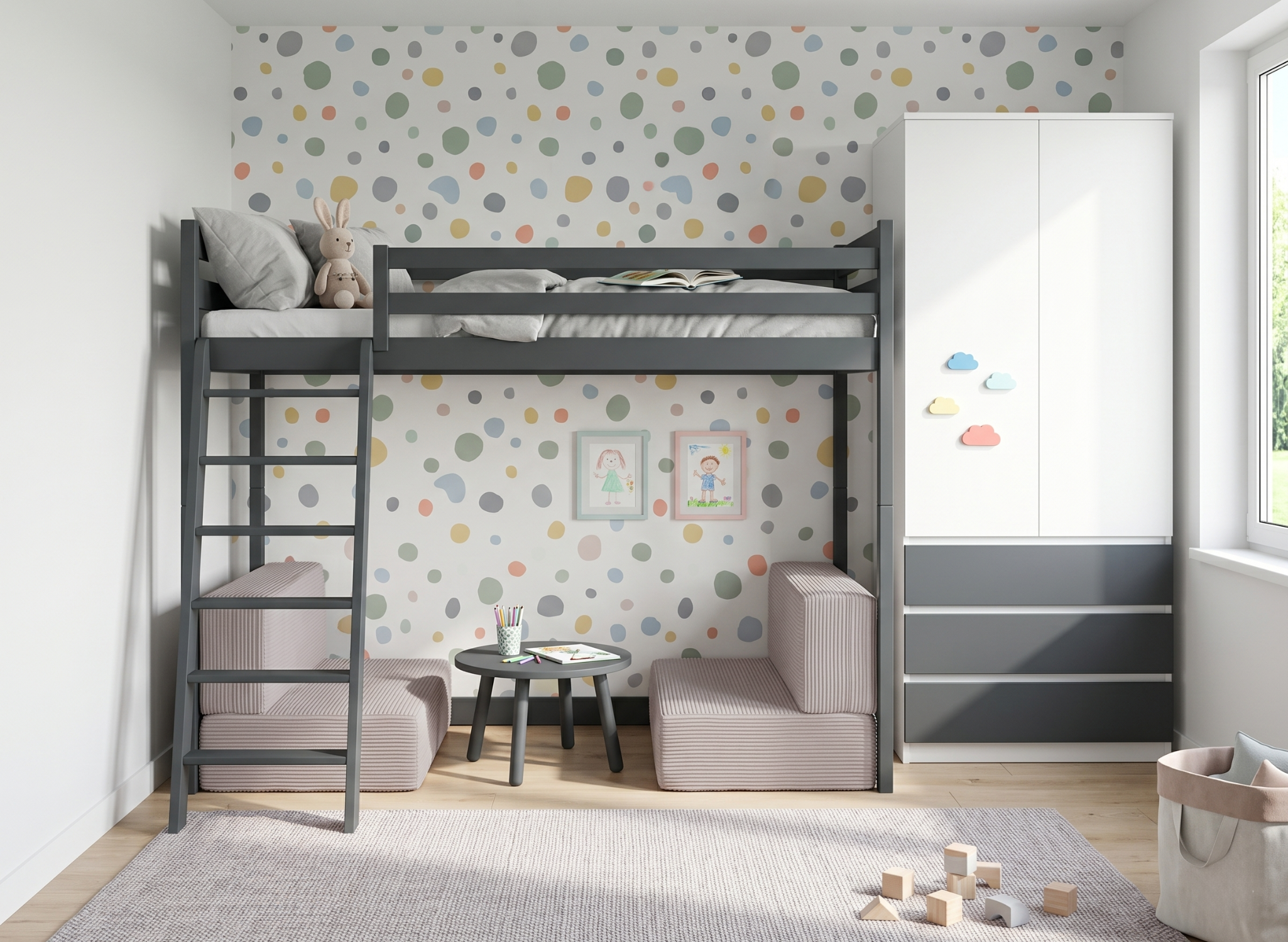 Lit mezzanine SOFENA avec canapé modulable – Lano Meble